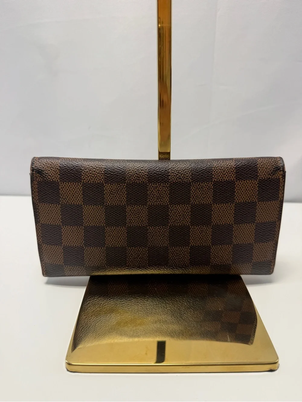 Louis Vuitton Brown Check Wallet with Red Snap